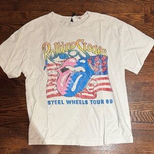 H&M Divided White Tee with Red Tongue Graphic